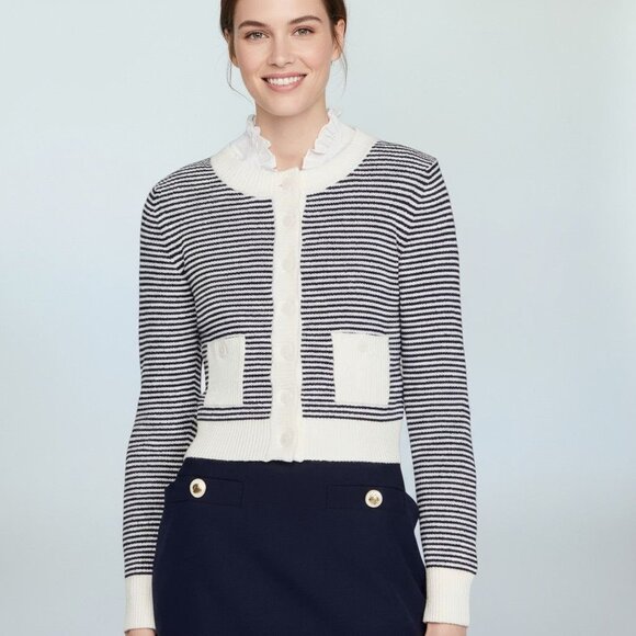 Sandro Blue White Peny Cardigan - Size XS/S - Picture 1 of 10